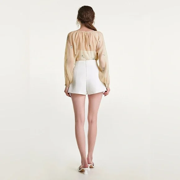 J.ING Sheer Cream Button Down Long Sleeve Embroidery Blouse Shirt Top Size M NWT - Picture 10 of 11